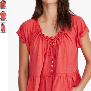 Free People Charlie Ruffled Relaxed T-Shirt in large, red